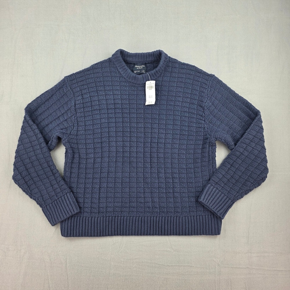 Abercrombie & Fitch Waffle Knit Sweater Mens Medium Blue Crew Neck Cotton Blend
